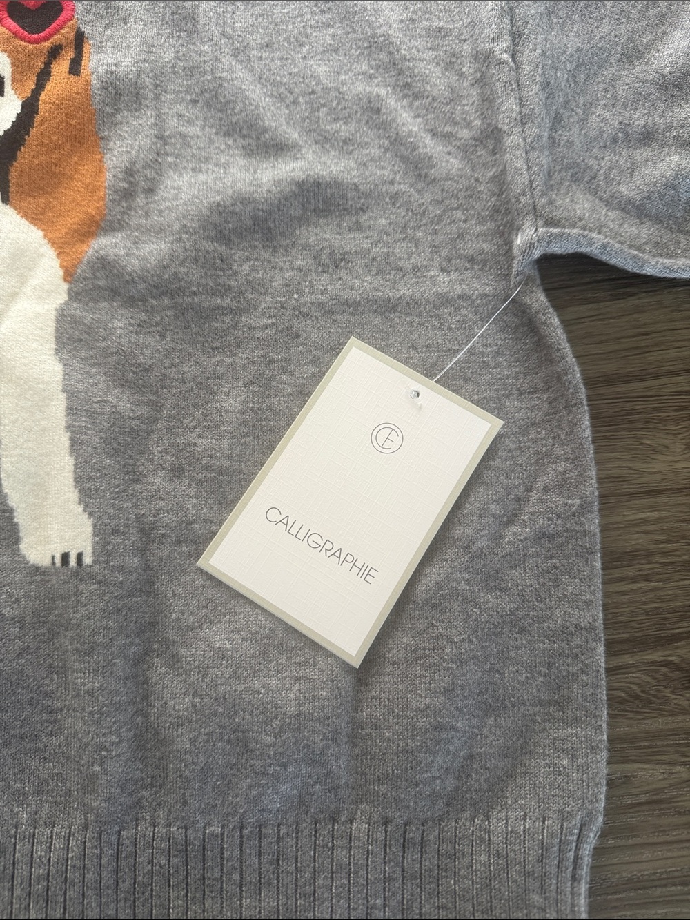 Adorable Anthropology Gray Dog (Beagle) Graphic Pullover Sweater - Calligraphie - Picture 5 of 5